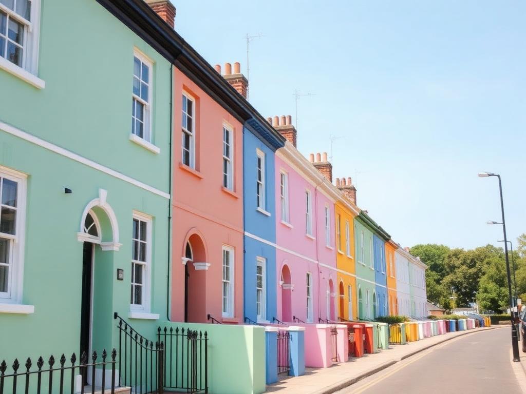 Row of colourful British terraced houses